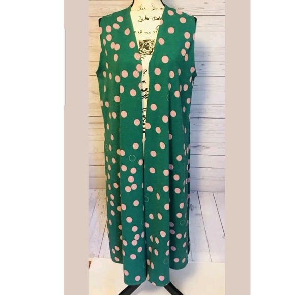 LuLaRoe Sweaters - Lularoe Joy Open Cardigan Turquoise with Pink Dots